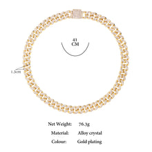 Load image into Gallery viewer, 13MM Wide Hip Hop Bling Iced Out Cuban Chain Gold Silver Color Full Rhinestone Paved Miami Metal Chain Necklace for Men Jewelry
