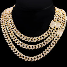 Load image into Gallery viewer, 13MM Wide Hip Hop Bling Iced Out Cuban Chain Gold Silver Color Full Rhinestone Paved Miami Metal Chain Necklace for Men Jewelry
