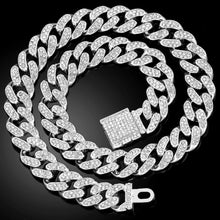 Load image into Gallery viewer, 13MM Wide Hip Hop Bling Iced Out Cuban Chain Gold Silver Color Full Rhinestone Paved Miami Metal Chain Necklace for Men Jewelry
