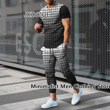 Load image into Gallery viewer, 2 Piece Set Outfits Men&#39;s Trousers Tracksuit Summer 3D Printed Jogger Sportswear Short Sleeve T Shirt+Long Pants Street Clothes
