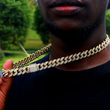 Load image into Gallery viewer, 13MM Wide Hip Hop Bling Iced Out Cuban Chain Gold Silver Color Full Rhinestone Paved Miami Metal Chain Necklace for Men Jewelry
